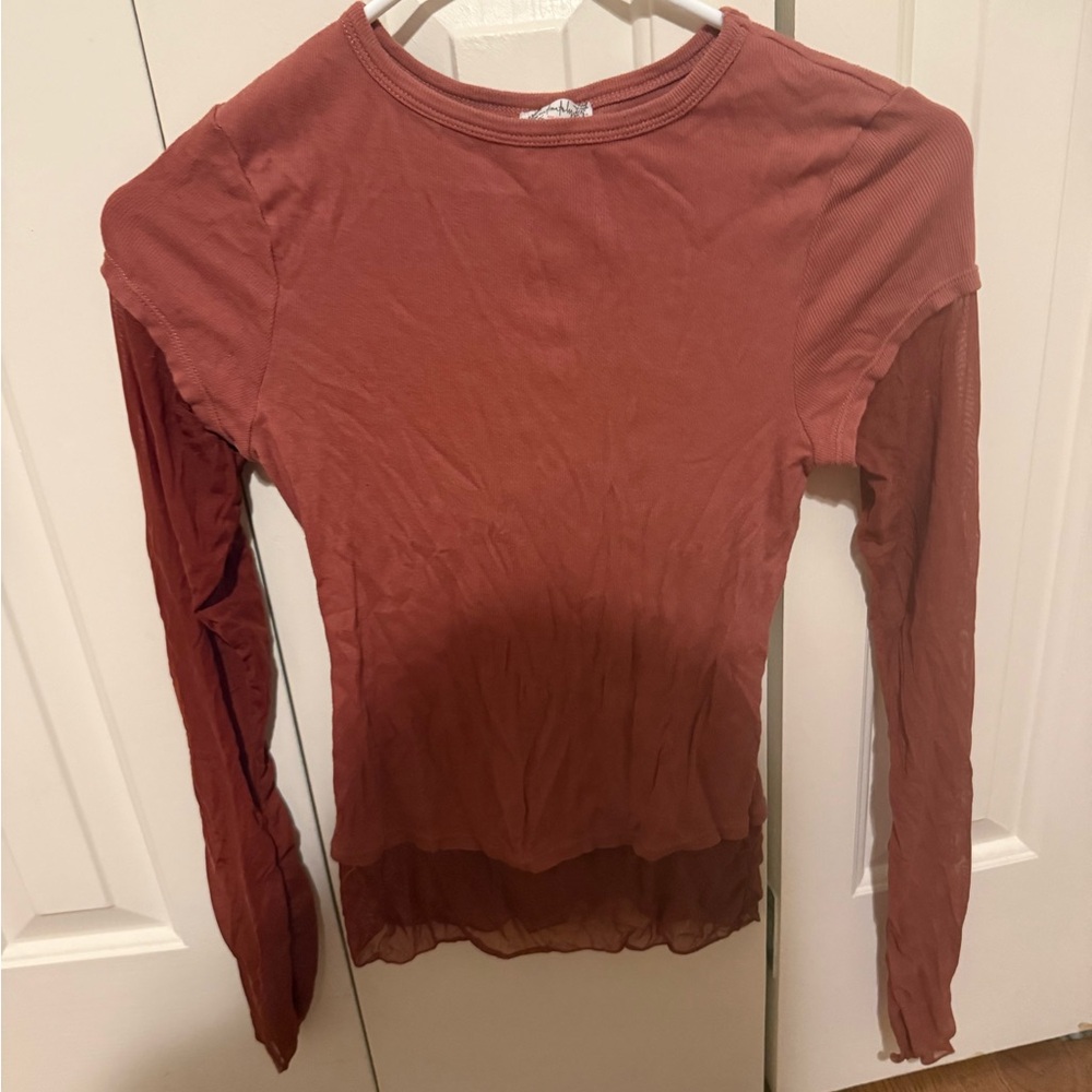 Free people Long Sleeve Layered mesh Hem Top - Rust